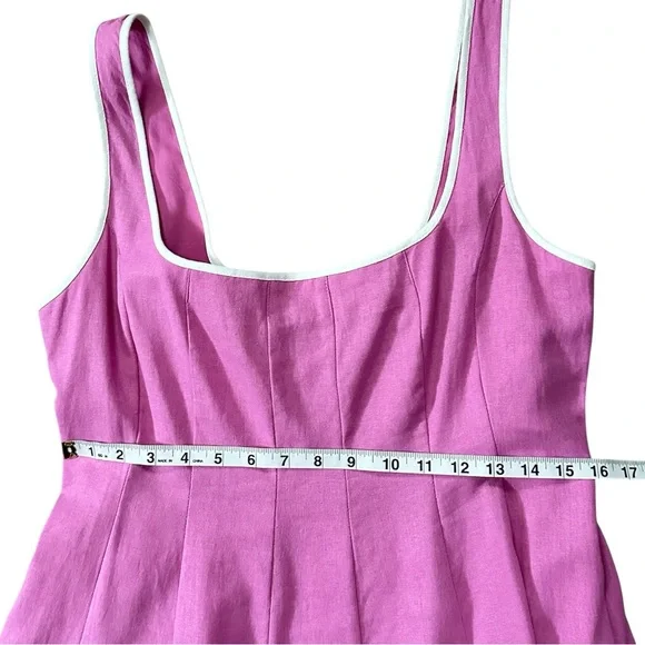 Avec Les Filles Contrast Edge Fit & Flare Midi Linen Blend Dress Size 10 - Picture 9 of 12